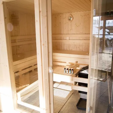 Blockbohlen Holzhaus Mit Sauna, Outdoor Jacuzzi Und Badeteich Appartement