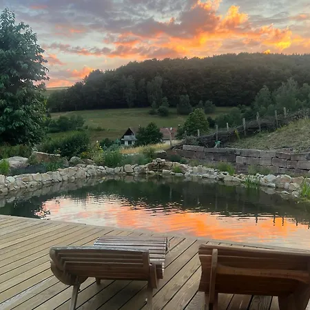 Blockbohlen Holzhaus Mit Sauna, Outdoor Jacuzzi Und Badeteich