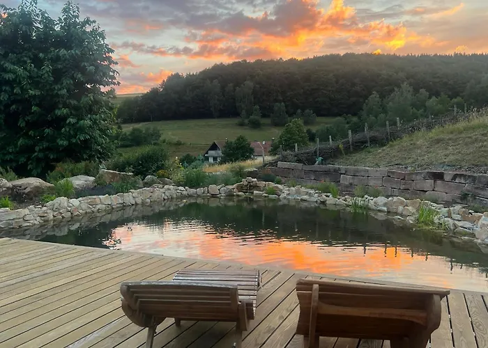 Blockbohlen Holzhaus Mit Sauna, Outdoor Jacuzzi Und Badeteich